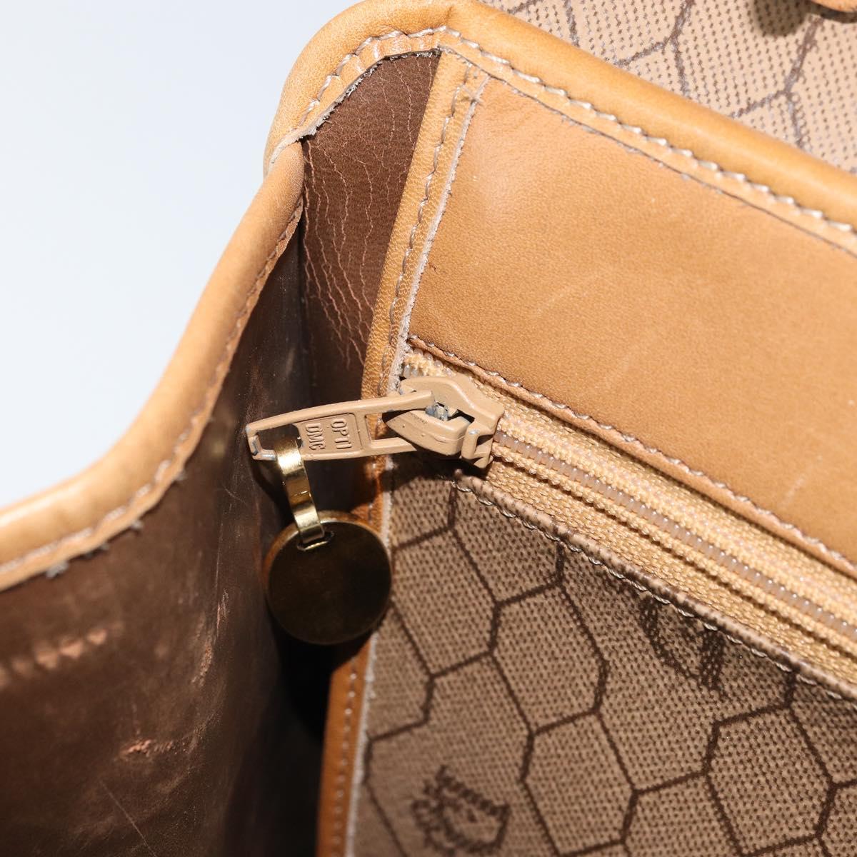 Christian Dior Honeycomb Canvas Hand Bag PVC Beige Gold Auth 166792