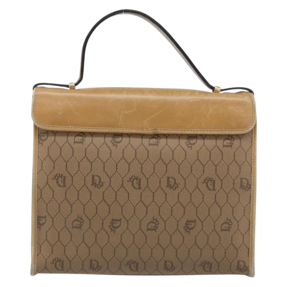 Christian Dior Honeycomb Canvas Hand Bag PVC Beige Gold Auth 166792