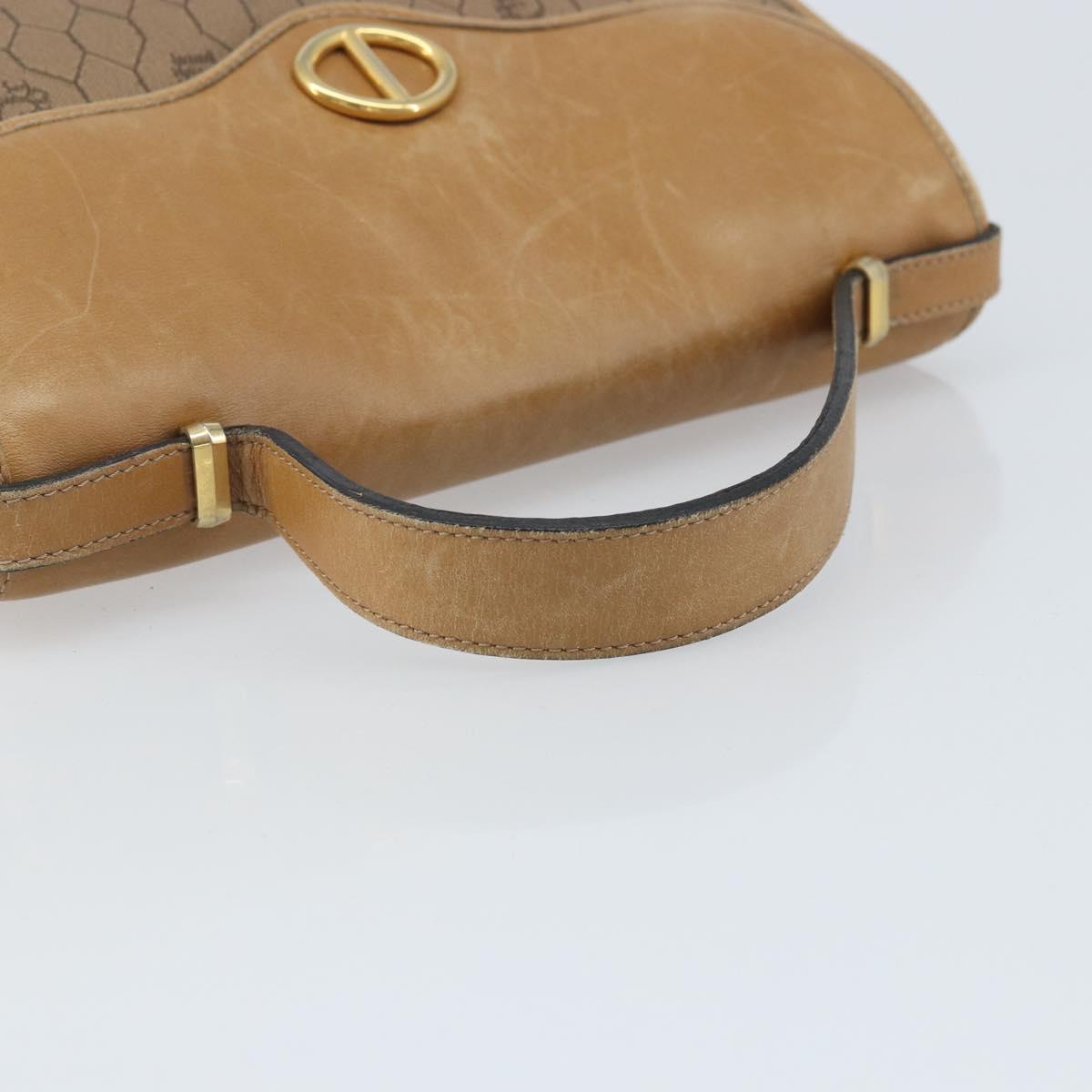 Christian Dior Honeycomb Canvas Hand Bag PVC Beige Gold Auth 166792