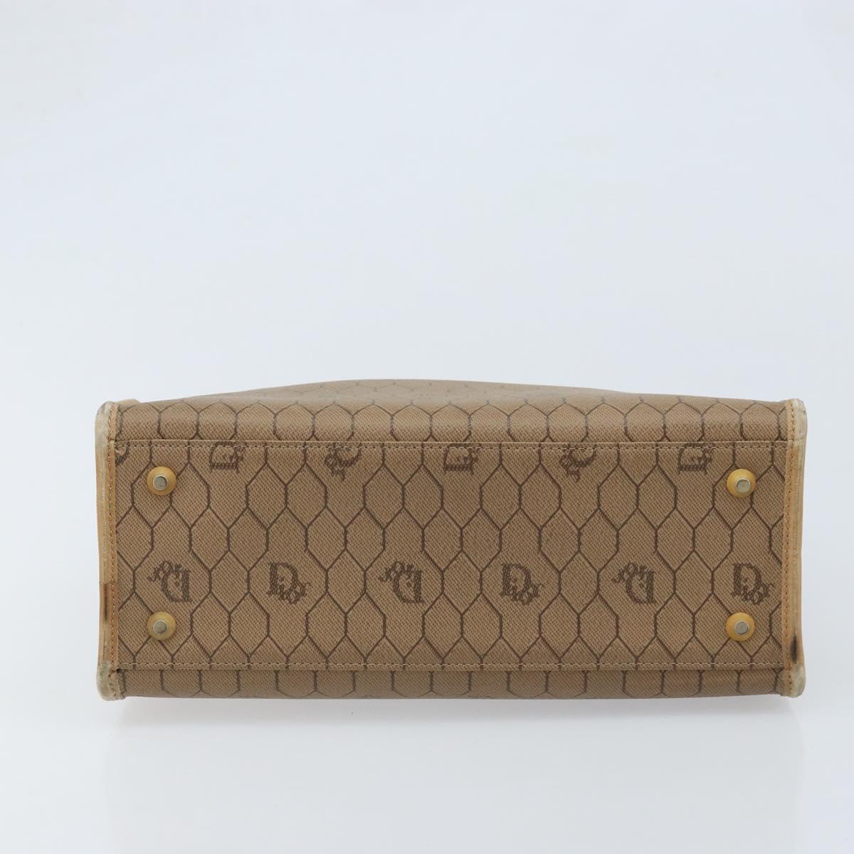 Christian Dior Honeycomb Canvas Hand Bag PVC Beige Gold Auth 166792