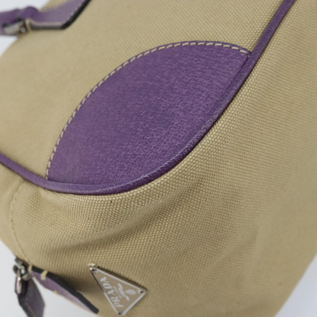 PRADA Hand Bag Canvas Beige Silver Auth 166793
