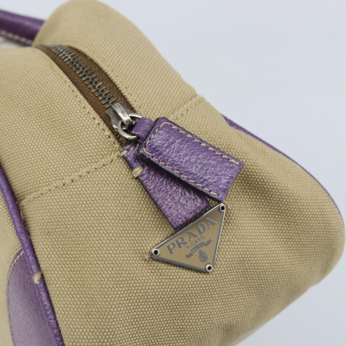PRADA Hand Bag Canvas Beige Silver Auth 166793
