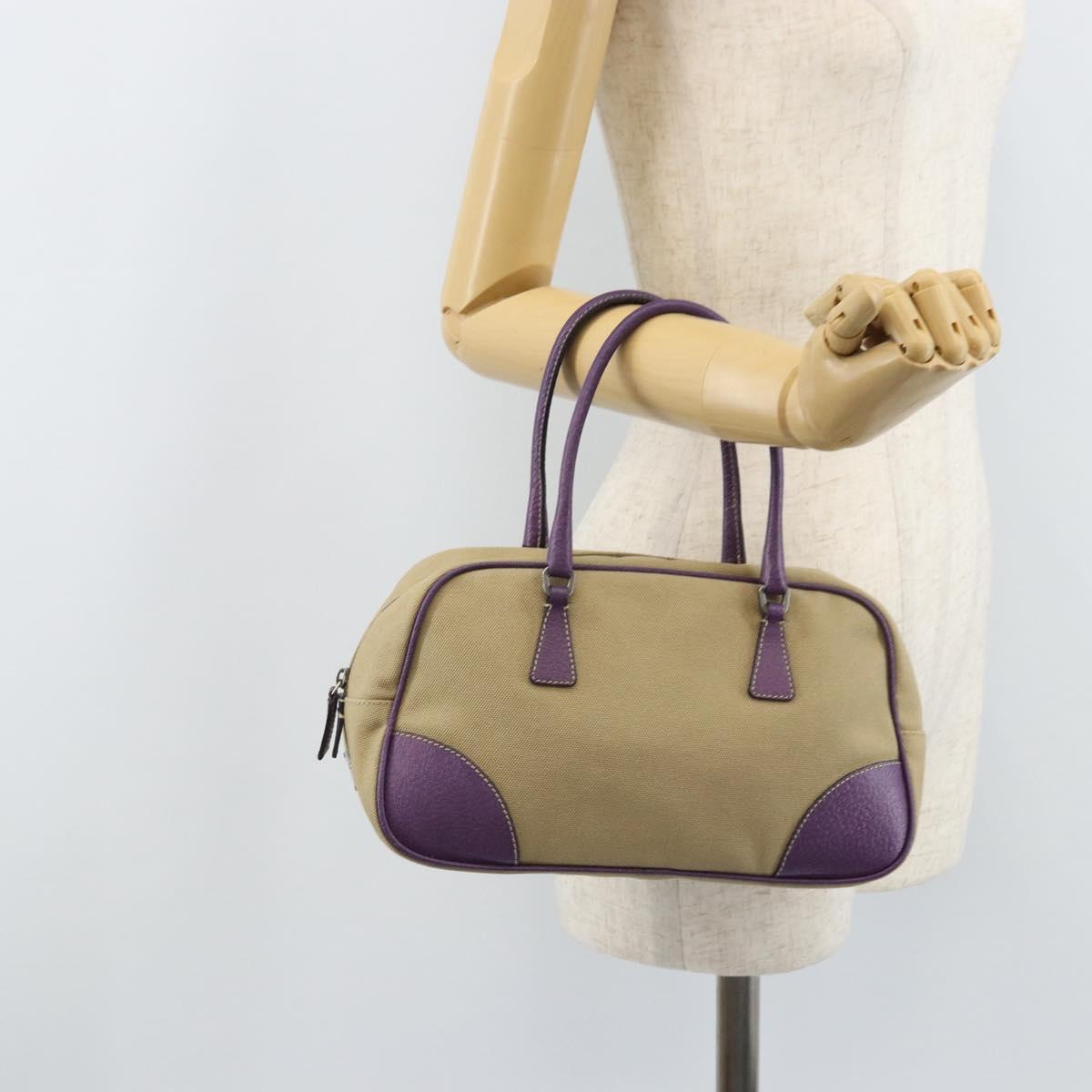 PRADA Hand Bag Canvas Beige Silver Auth 166793
