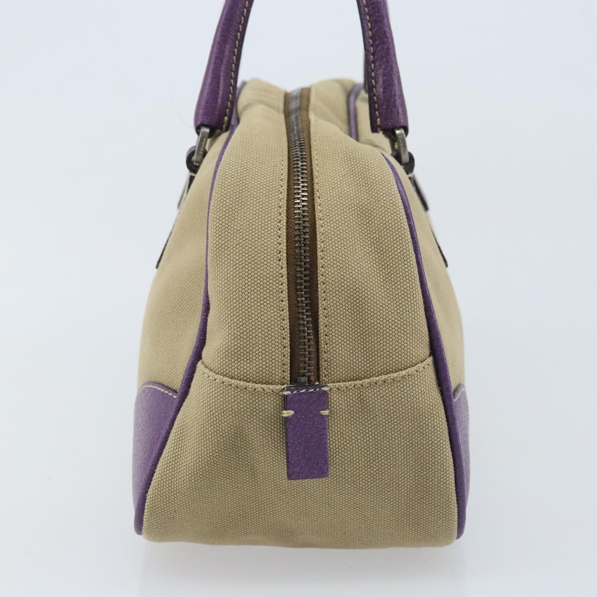 PRADA Hand Bag Canvas Beige Silver Auth 166793