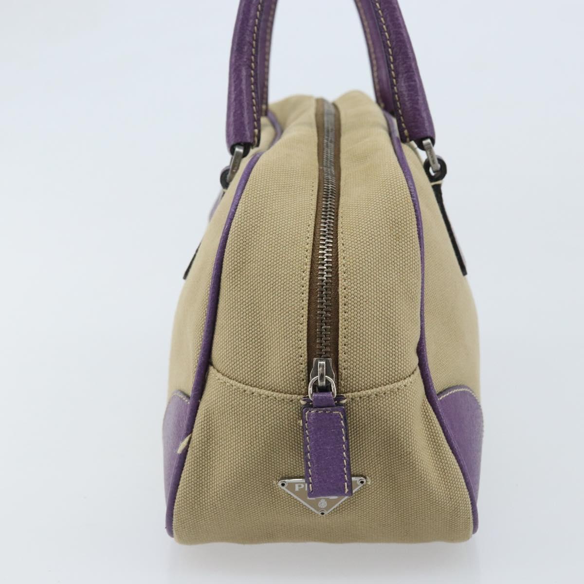 PRADA Hand Bag Canvas Beige Silver Auth 166793