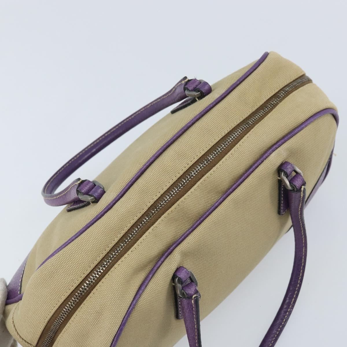 PRADA Hand Bag Canvas Beige Silver Auth 166793