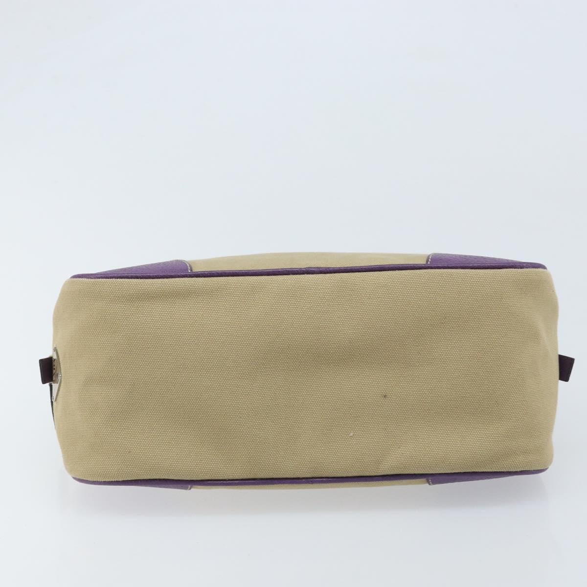PRADA Hand Bag Canvas Beige Silver Auth 166793