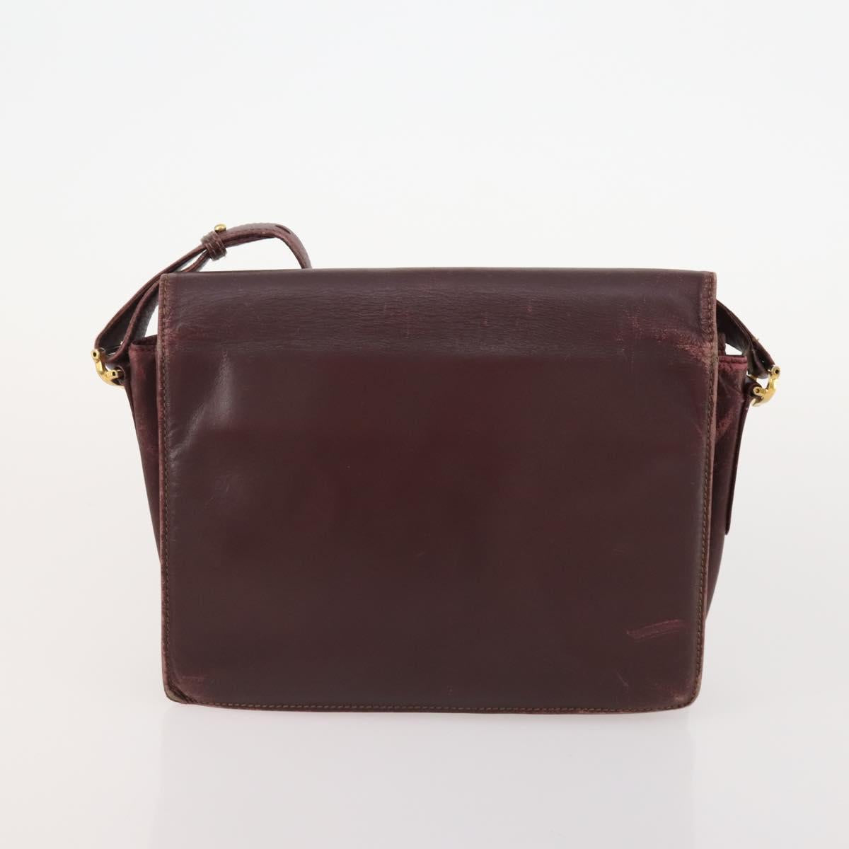 CARTIER Must Line Shoulder Bag Leather 3 Set Bordeaux Gold Auth 166800