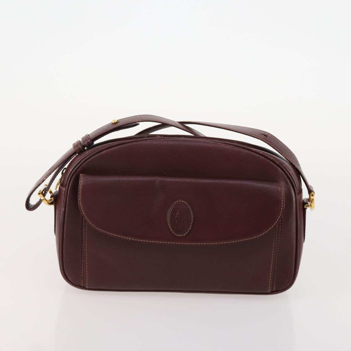 CARTIER Must Line Shoulder Bag Leather 3 Set Bordeaux Gold Auth 166800
