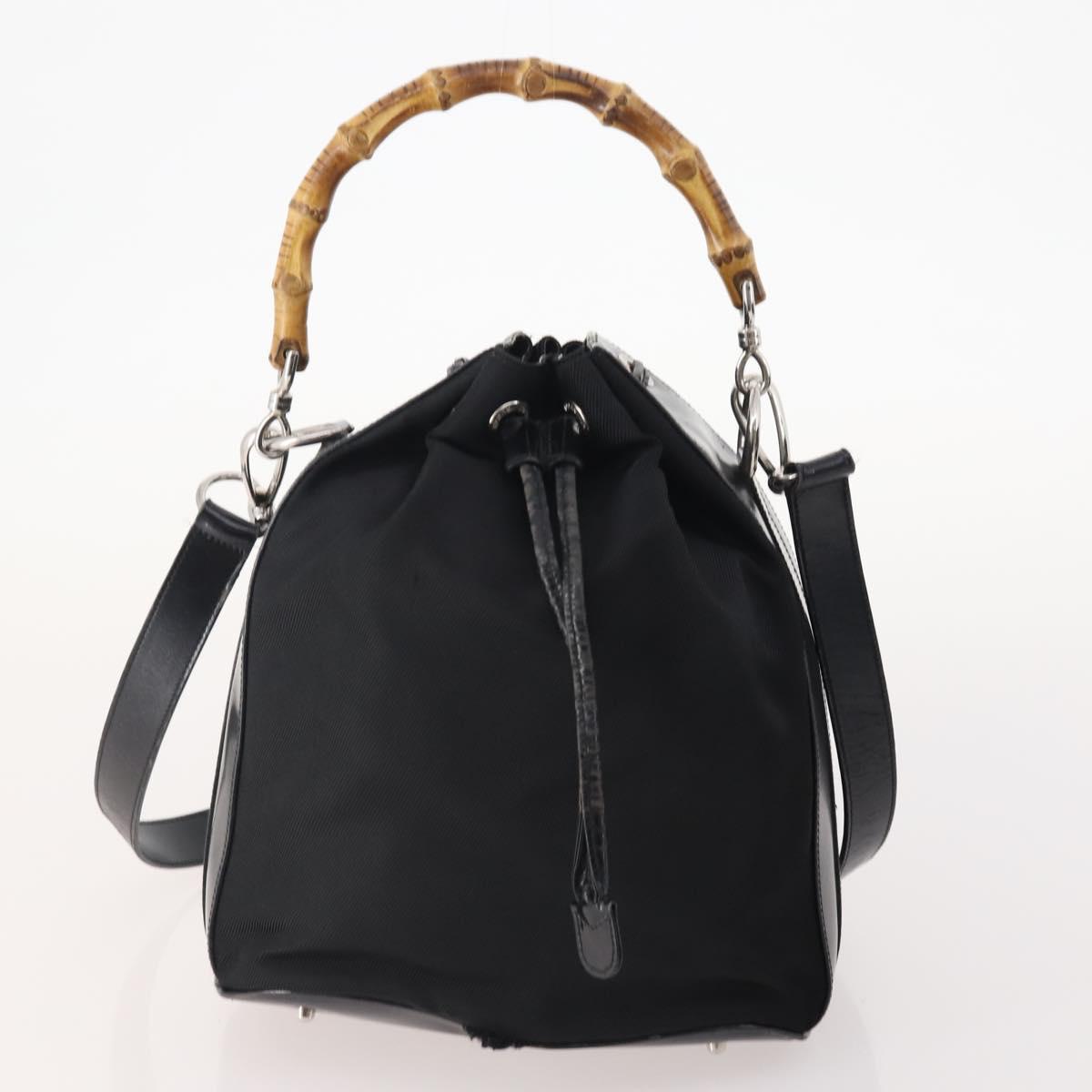 GUCCI Bamboo Hand Bag Nylon 2way 2 Set Black Auth 166802