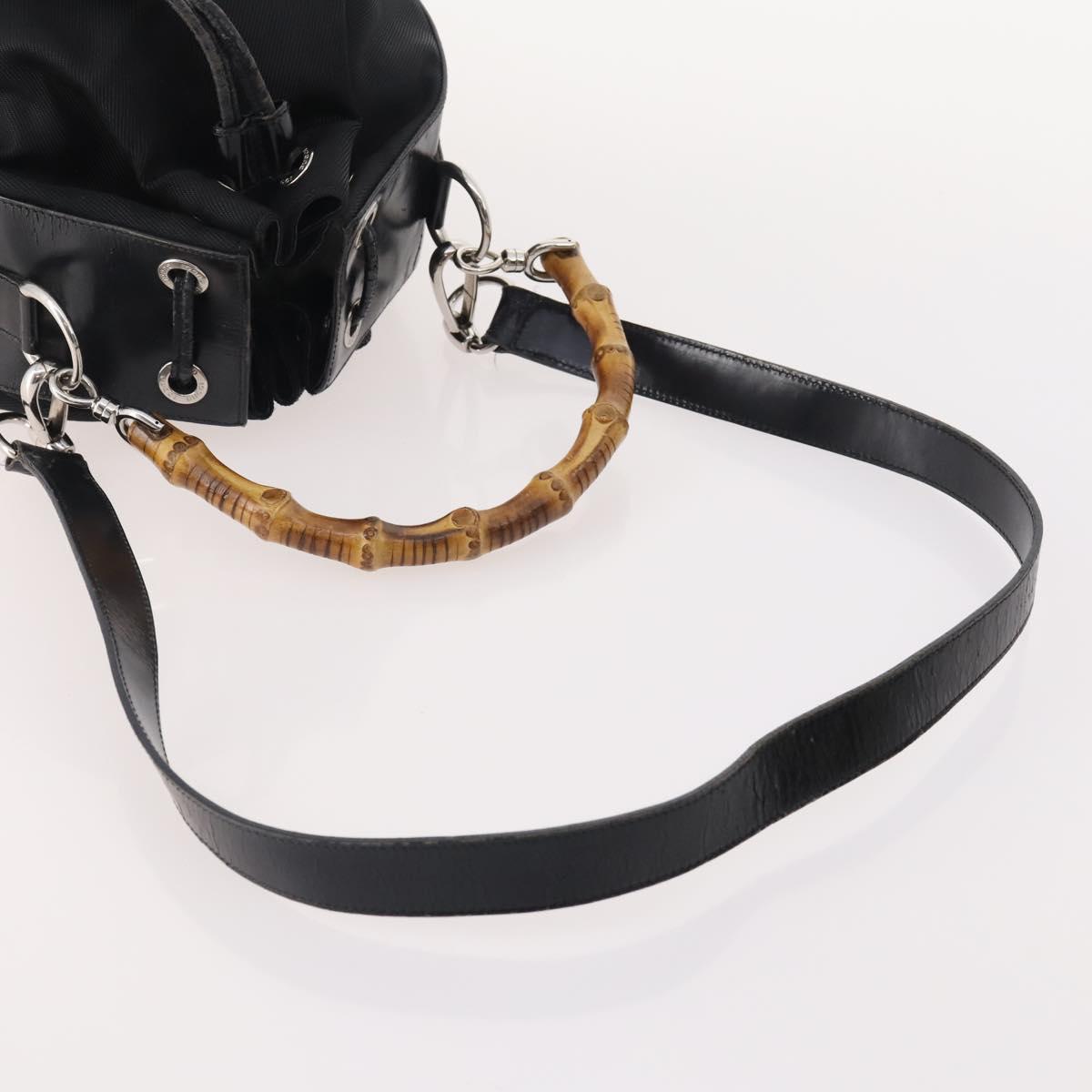 GUCCI Bamboo Hand Bag Nylon 2way 2 Set Black Auth 166802