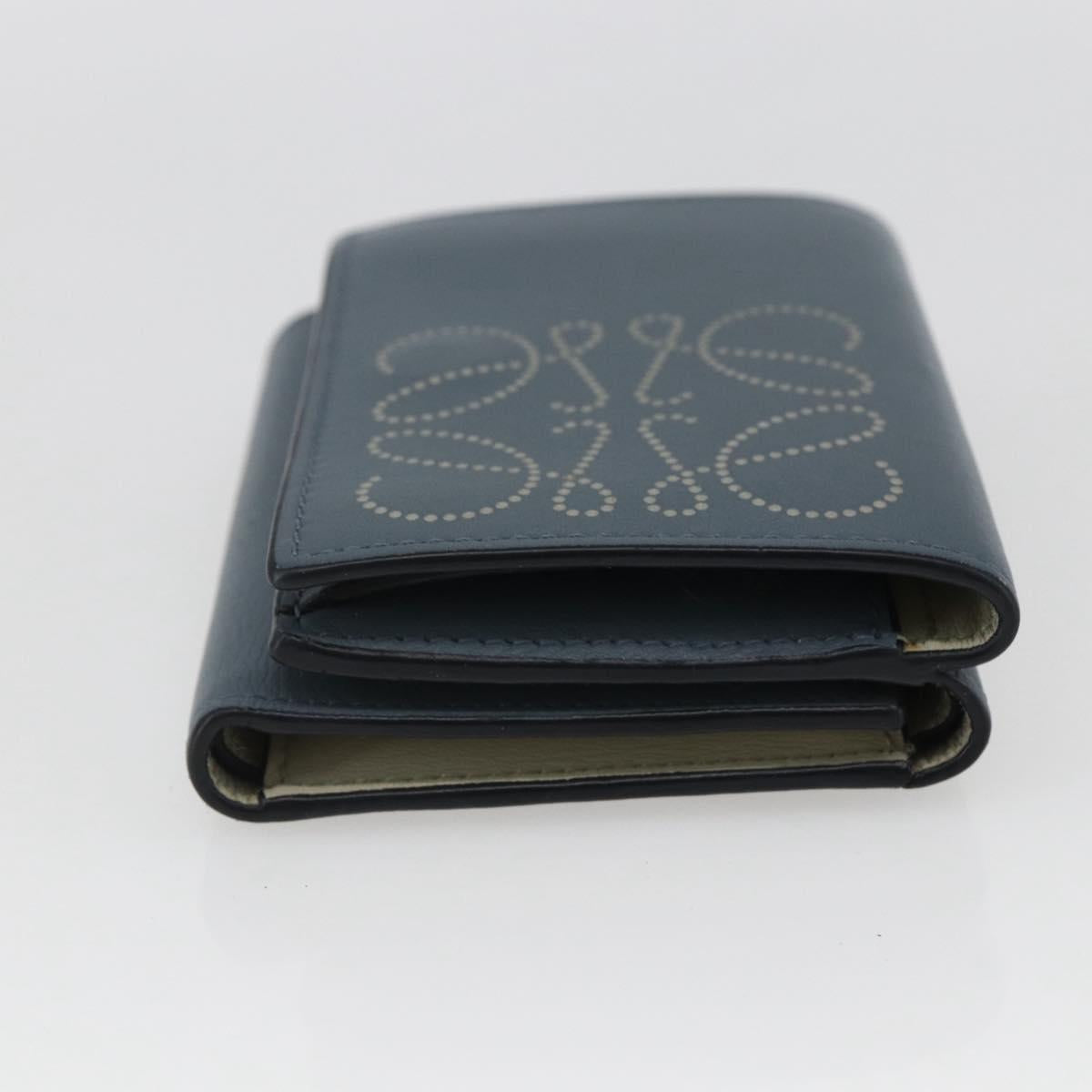 LOEWE Anagram Wallet Leather Blue Silver Auth 166820