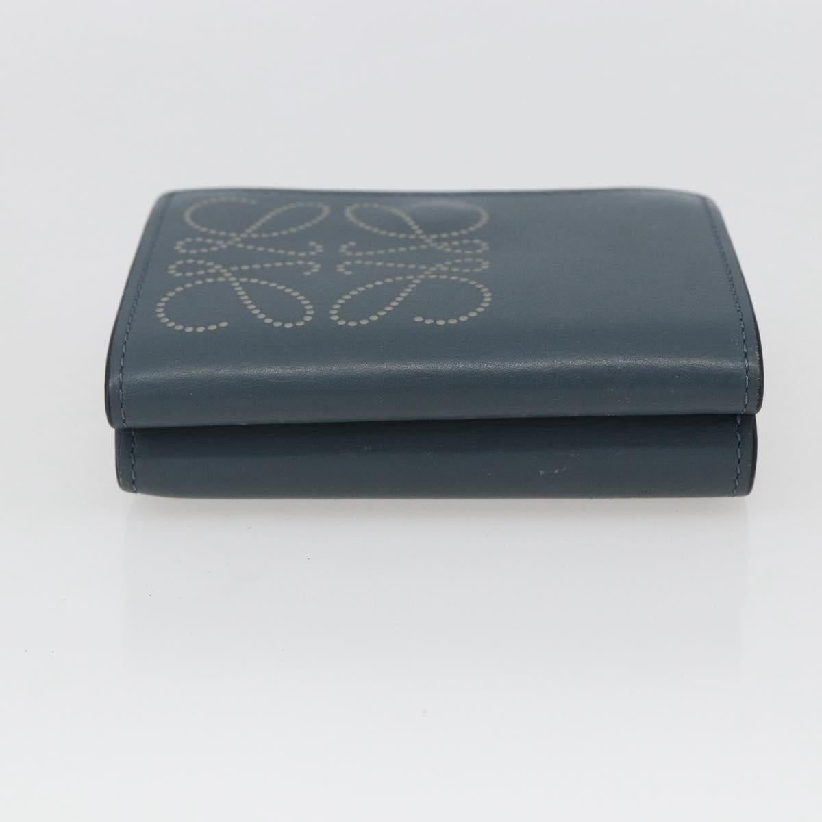 LOEWE Anagram Wallet Leather Blue Silver Auth 166820