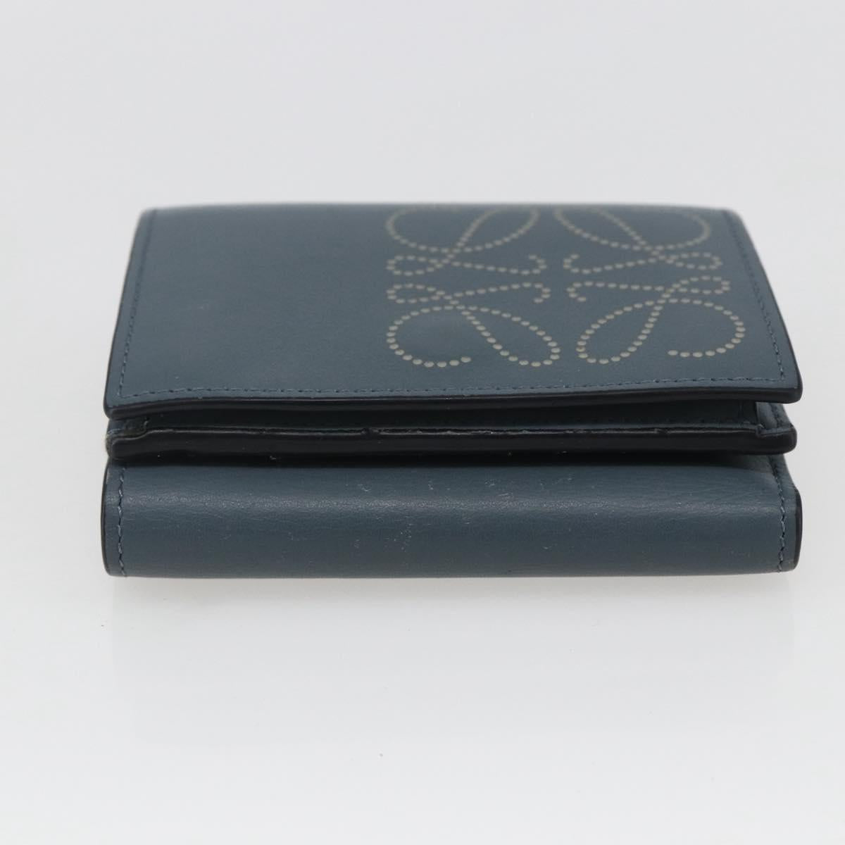LOEWE Anagram Wallet Leather Blue Silver Auth 166820