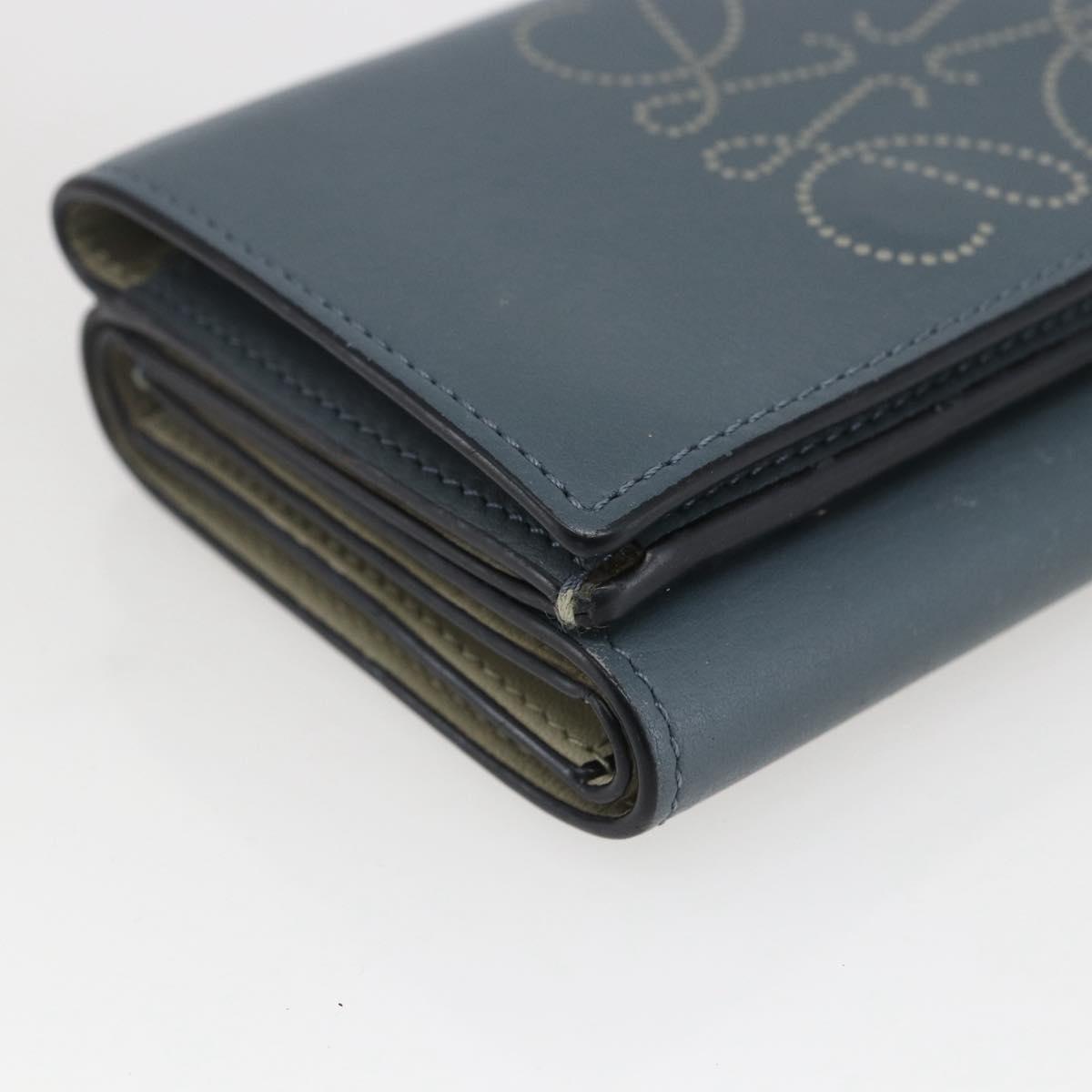 LOEWE Anagram Wallet Leather Blue Silver Auth 166820