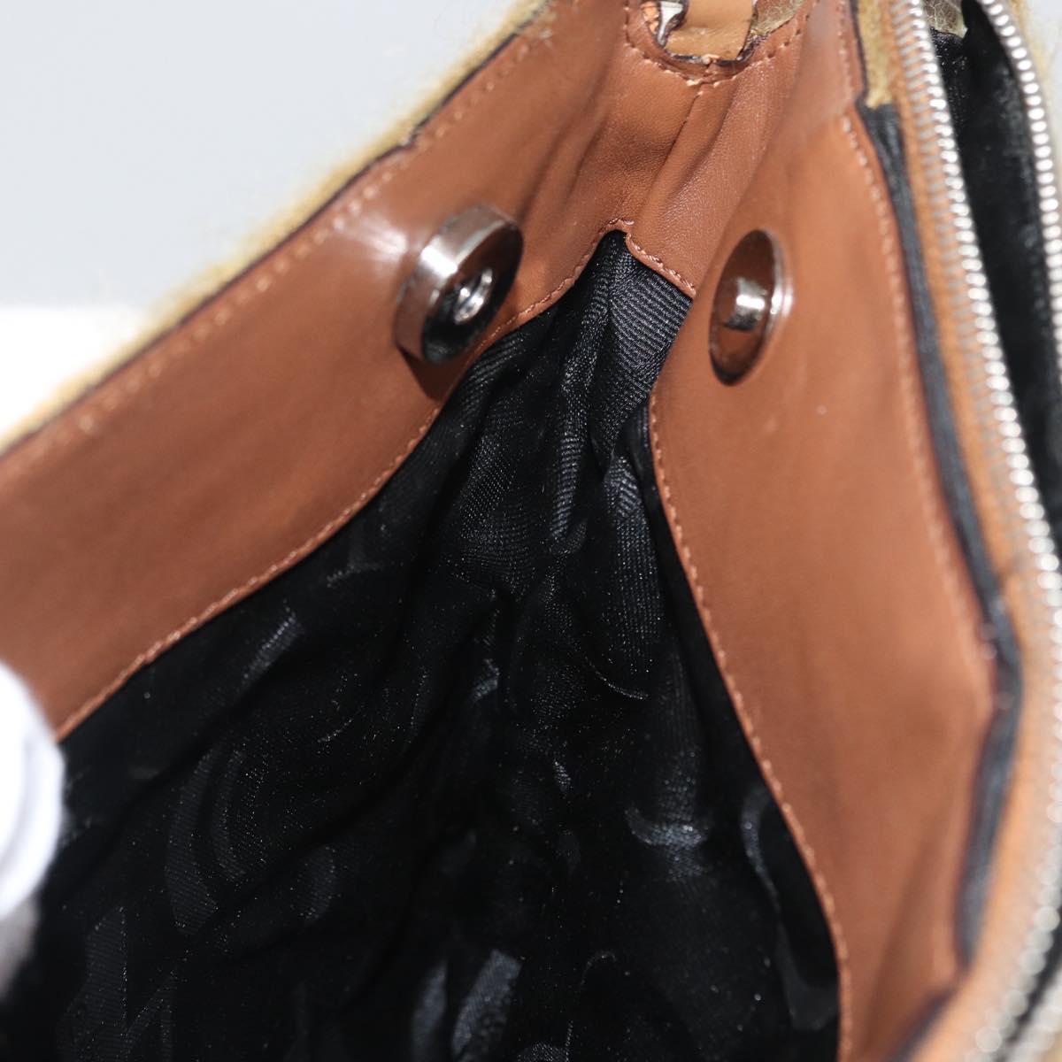 Salvatore Ferragamo Shoulder Bag Silk Cotton Khaki Silver Auth 166824