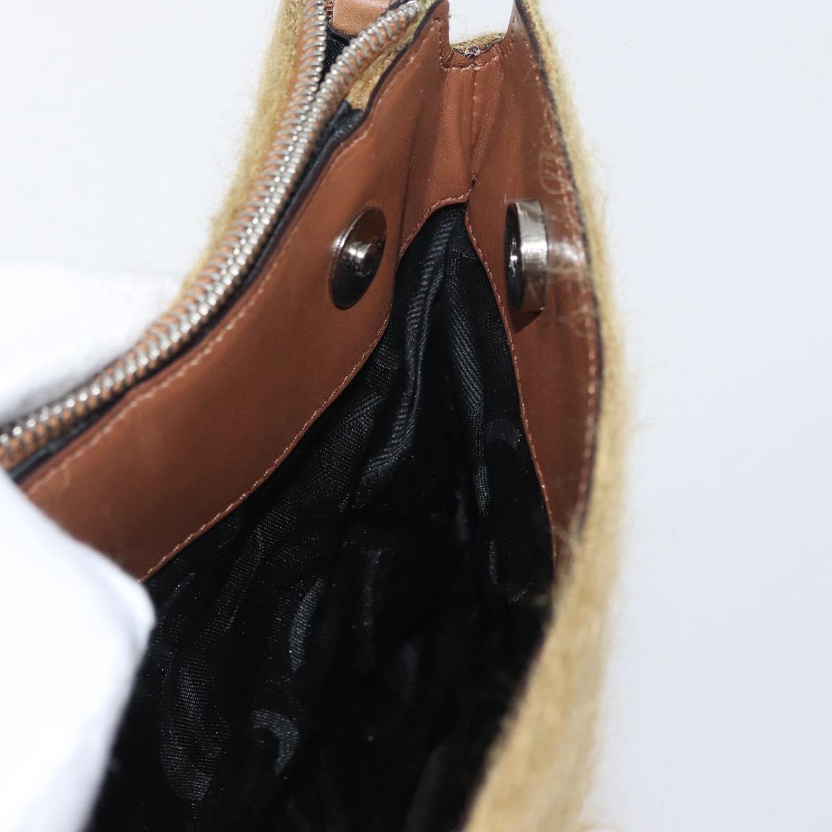 Salvatore Ferragamo Shoulder Bag Silk Cotton Khaki Silver Auth 166824