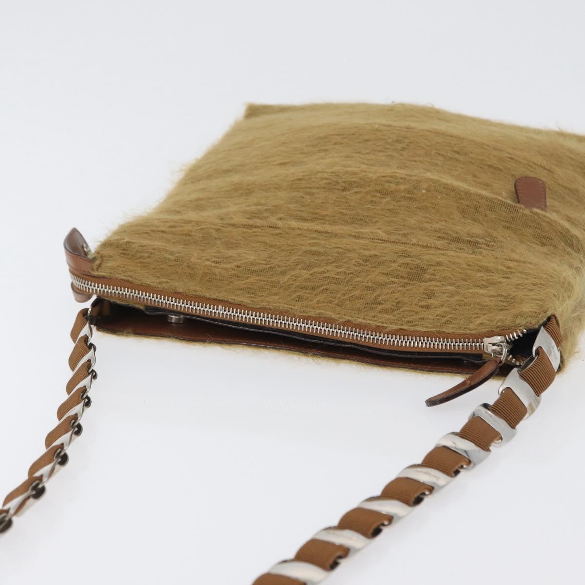 Salvatore Ferragamo Shoulder Bag Silk Cotton Khaki Silver Auth 166824