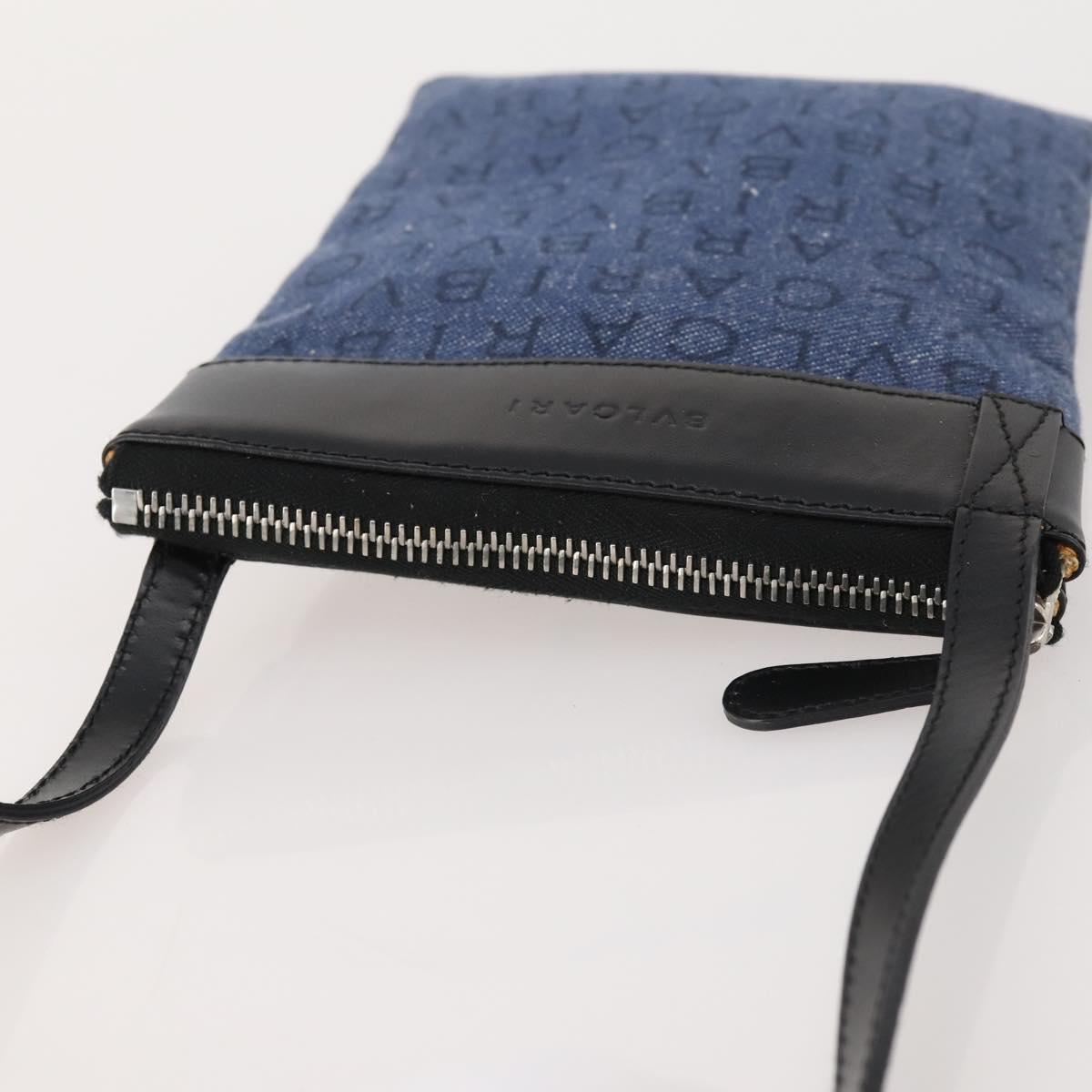 BVLGARI Shoulder Bag Denim Blue Silver Auth 166825