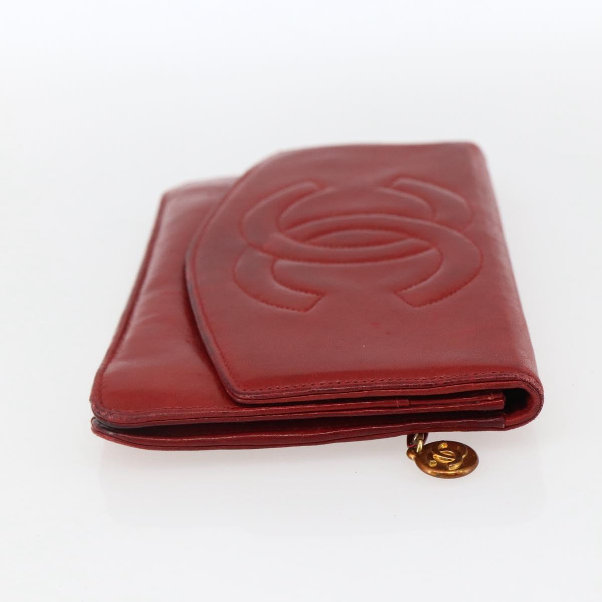 CHANEL Long Wallet Caviar Skin Red Gold CC Auth 166826