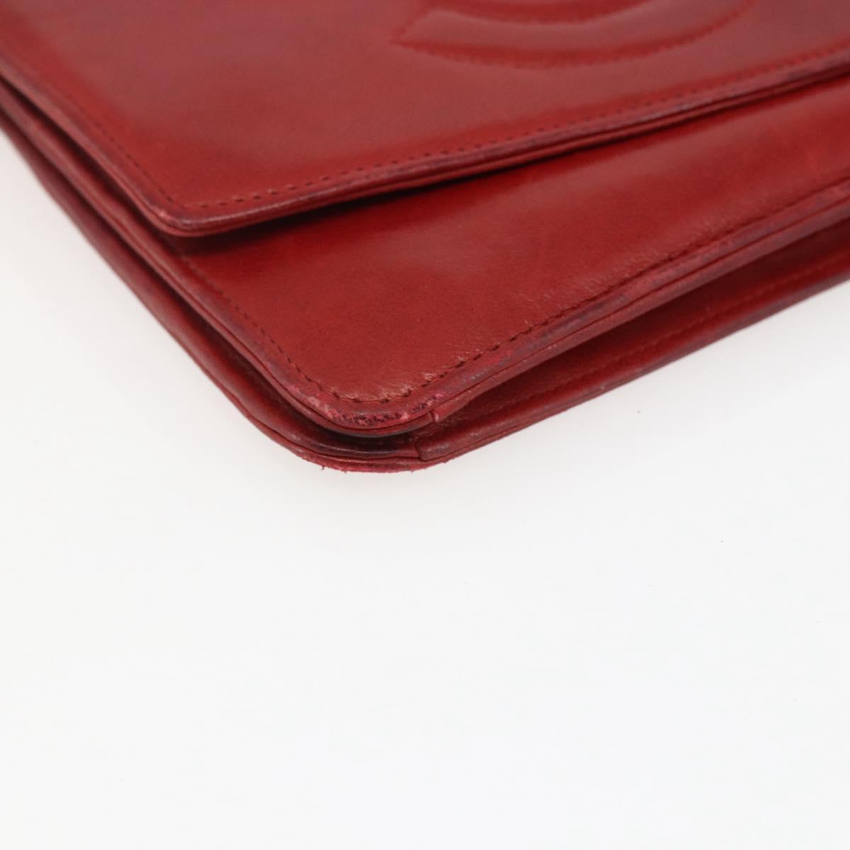 CHANEL Long Wallet Caviar Skin Red Gold CC Auth 166826