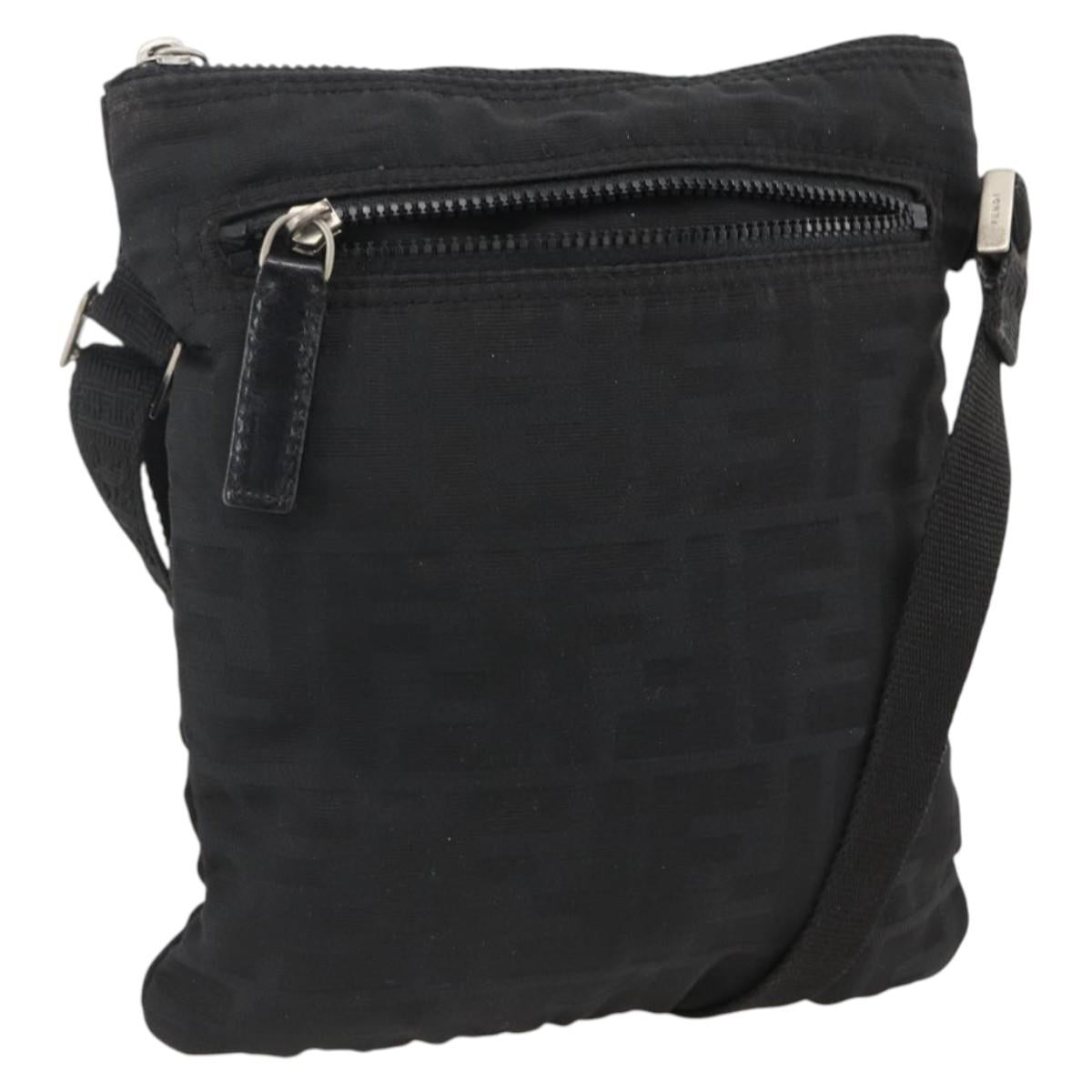 FENDI Zucca Canvas Shoulder Bag Black Silver Auth 166831
