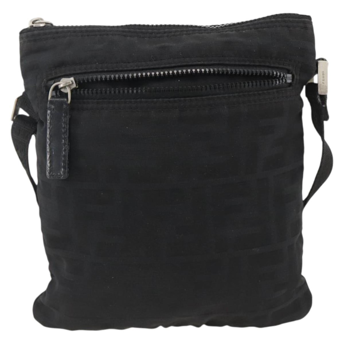 FENDI Zucca Canvas Shoulder Bag Black Silver Auth 166831
