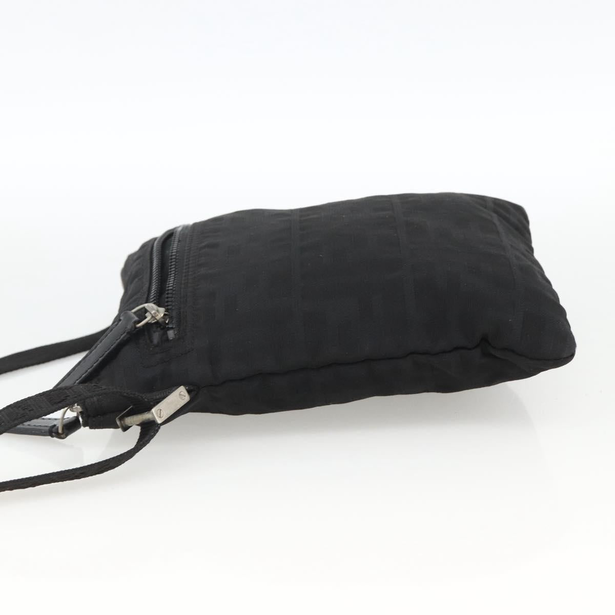 FENDI Zucca Canvas Shoulder Bag Black Silver Auth 166831