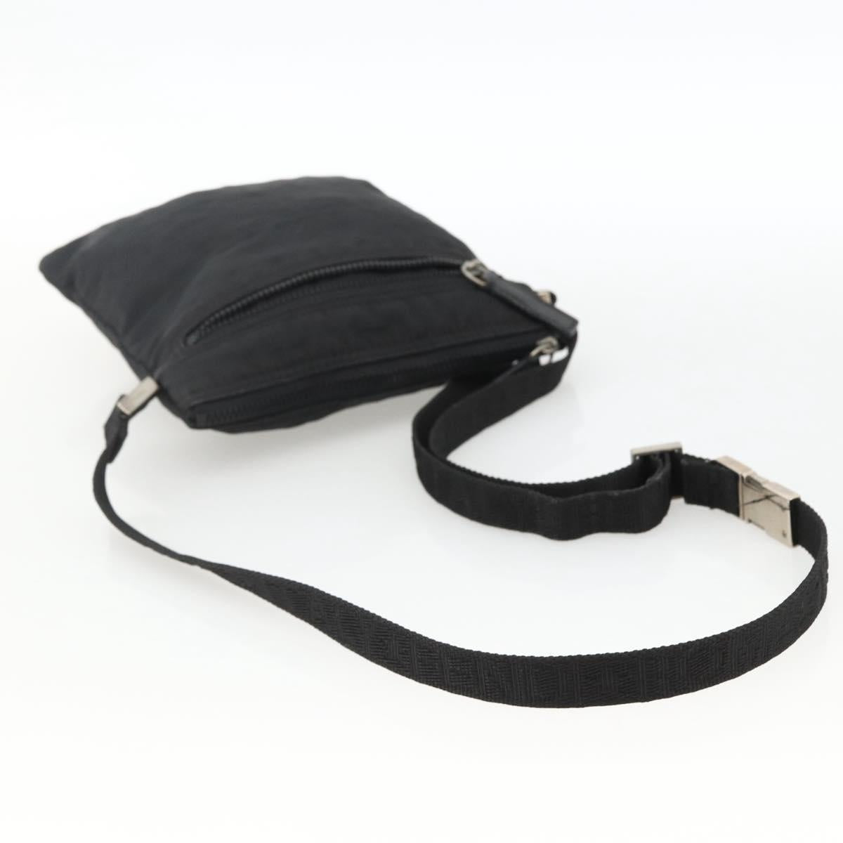 FENDI Zucca Canvas Shoulder Bag Black Silver Auth 166831