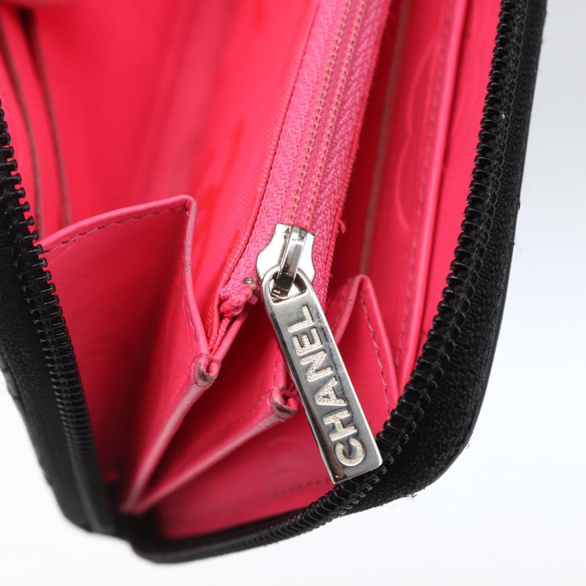 CHANEL Cambon Line Wallet Leather Black Silver CC Auth 166835