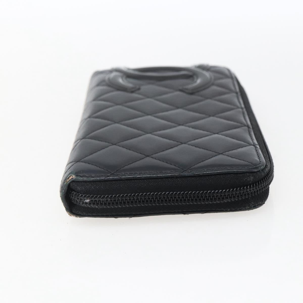 CHANEL Cambon Line Wallet Leather Black Silver CC Auth 166835