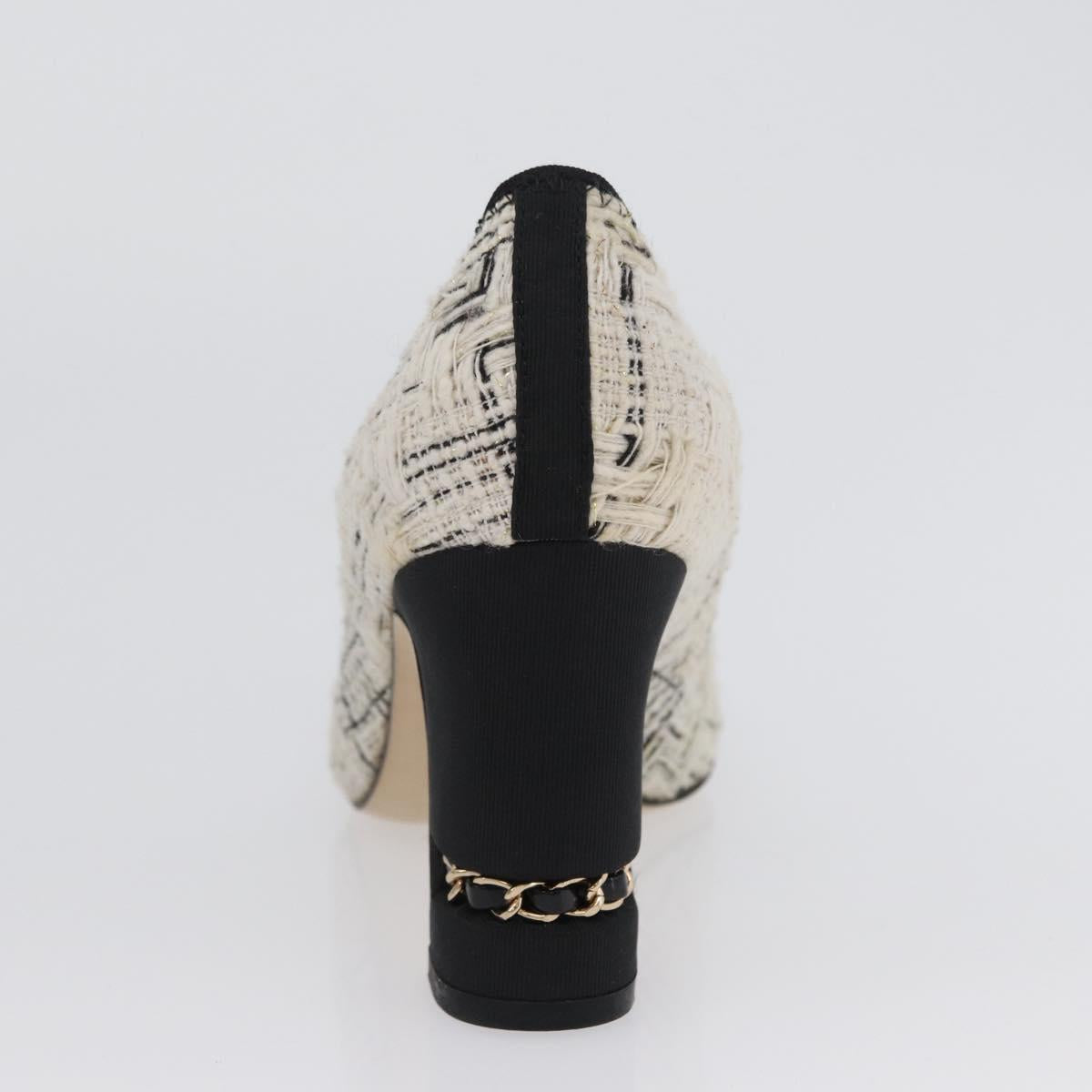 CHANEL Pumps High Heels Tweed 35 Black White CC Auth 166839M
