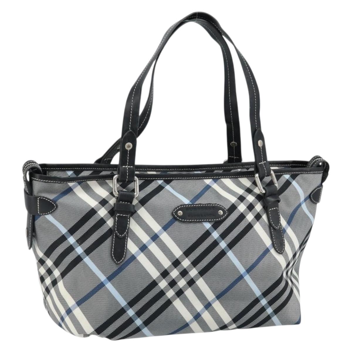 BURBERRY Blue Label Nova Check Tote Bag Nylon Gray Silver Auth 166843