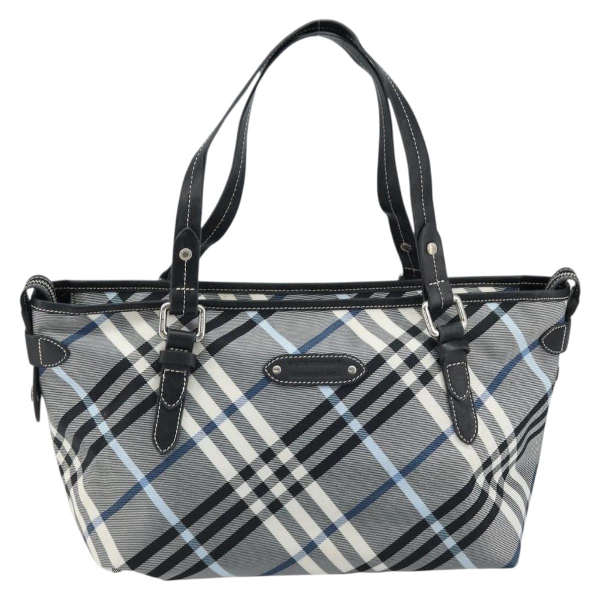 BURBERRY Blue Label Nova Check Tote Bag Nylon Gray Silver Auth 166843