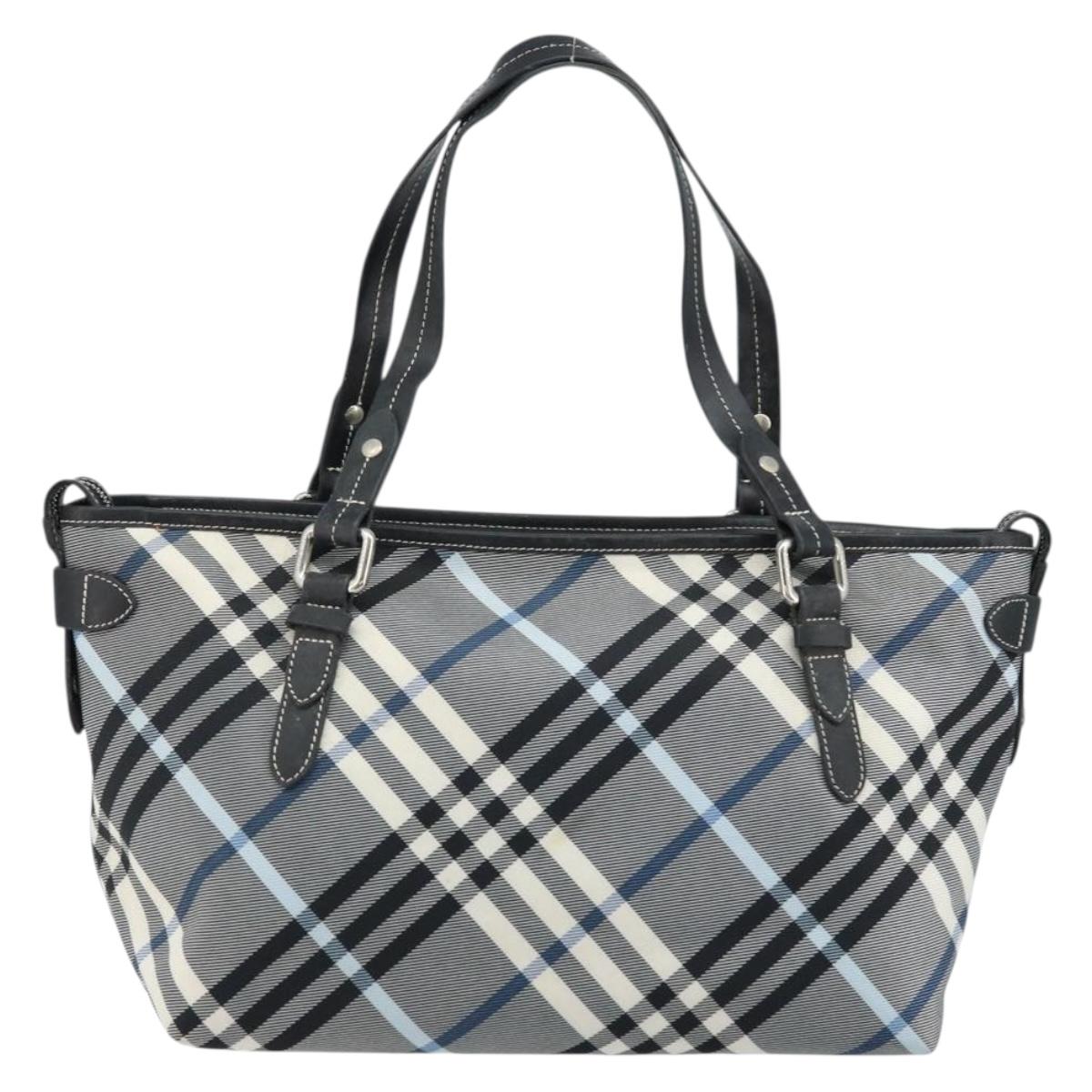 BURBERRY Blue Label Nova Check Tote Bag Nylon Gray Silver Auth 166843