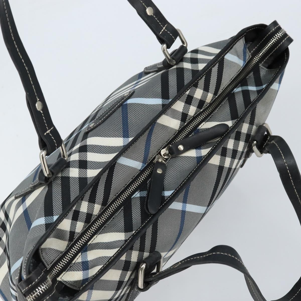 BURBERRY Blue Label Nova Check Tote Bag Nylon Gray Silver Auth 166843
