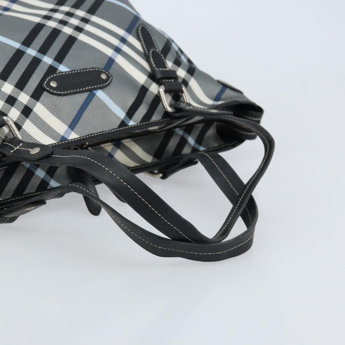 BURBERRY Blue Label Nova Check Tote Bag Nylon Gray Silver Auth 166843