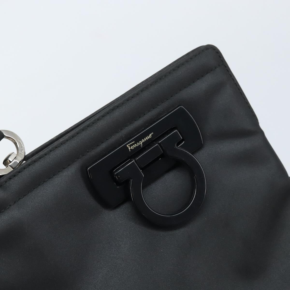Salvatore Ferragamo Gancini Hand Bag Nylon 2way Black Silver Auth 166849