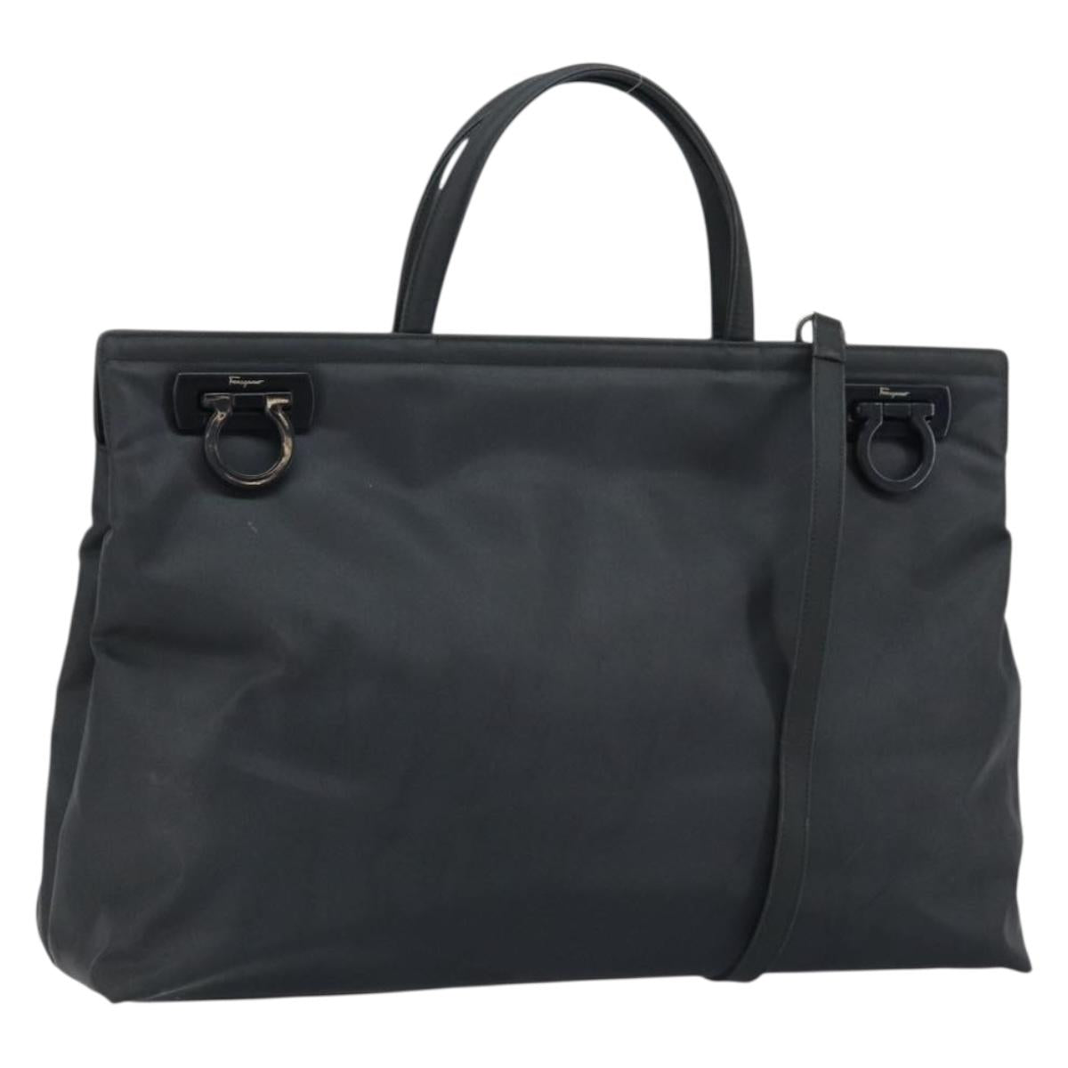Salvatore Ferragamo Gancini Hand Bag Nylon 2way Black Silver Auth 166849