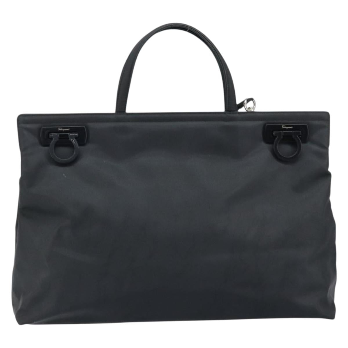 Salvatore Ferragamo Gancini Hand Bag Nylon 2way Black Silver Auth 166849