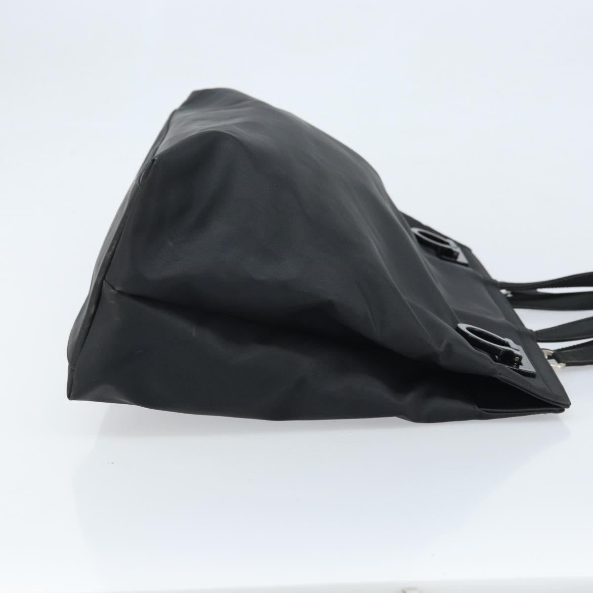 Salvatore Ferragamo Gancini Hand Bag Nylon 2way Black Silver Auth 166849