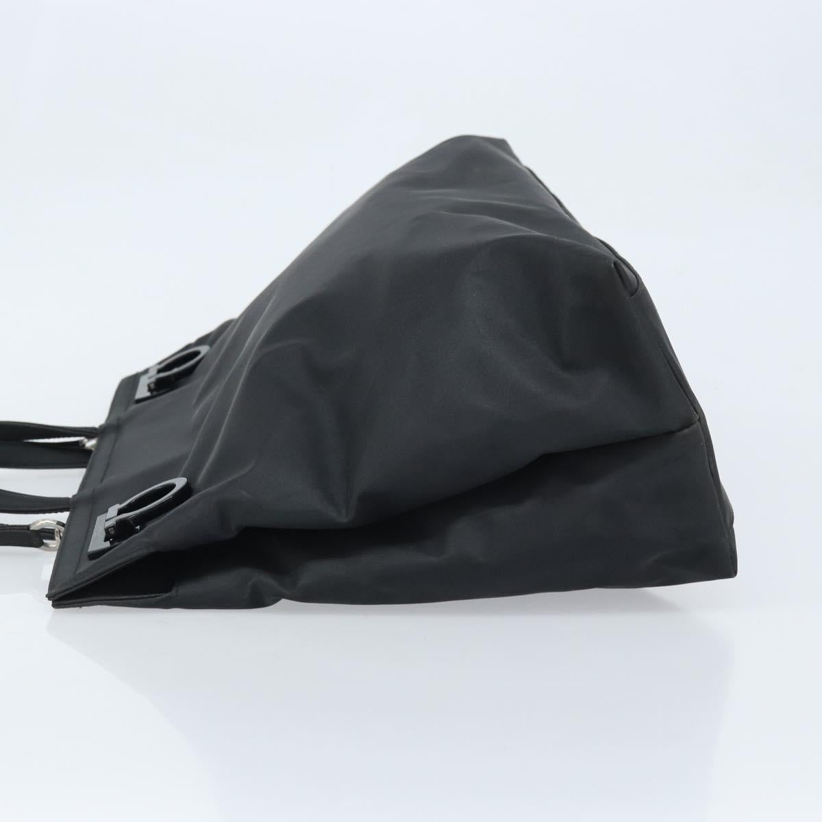 Salvatore Ferragamo Gancini Hand Bag Nylon 2way Black Silver Auth 166849
