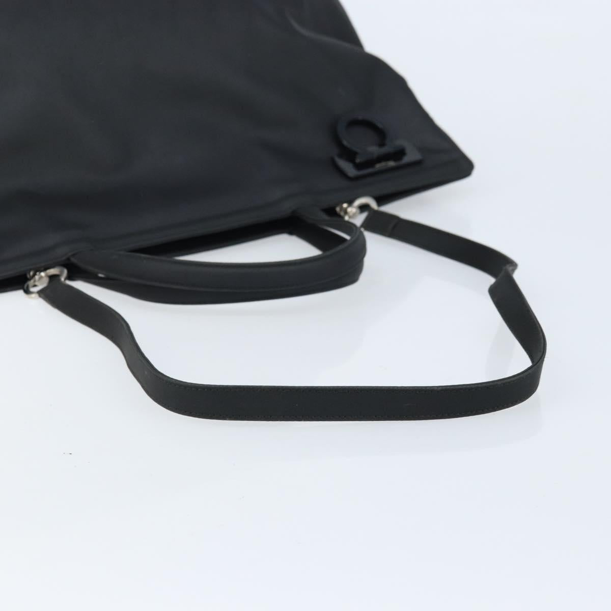 Salvatore Ferragamo Gancini Hand Bag Nylon 2way Black Silver Auth 166849