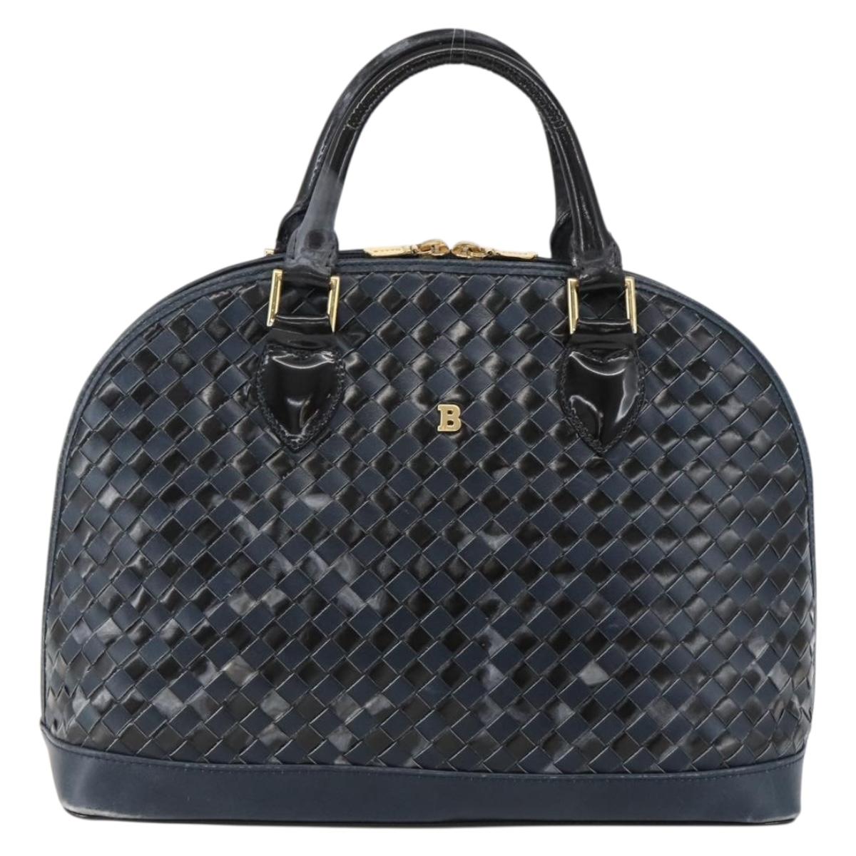 BALLY Hand Bag Leather Black Gold Auth 166850