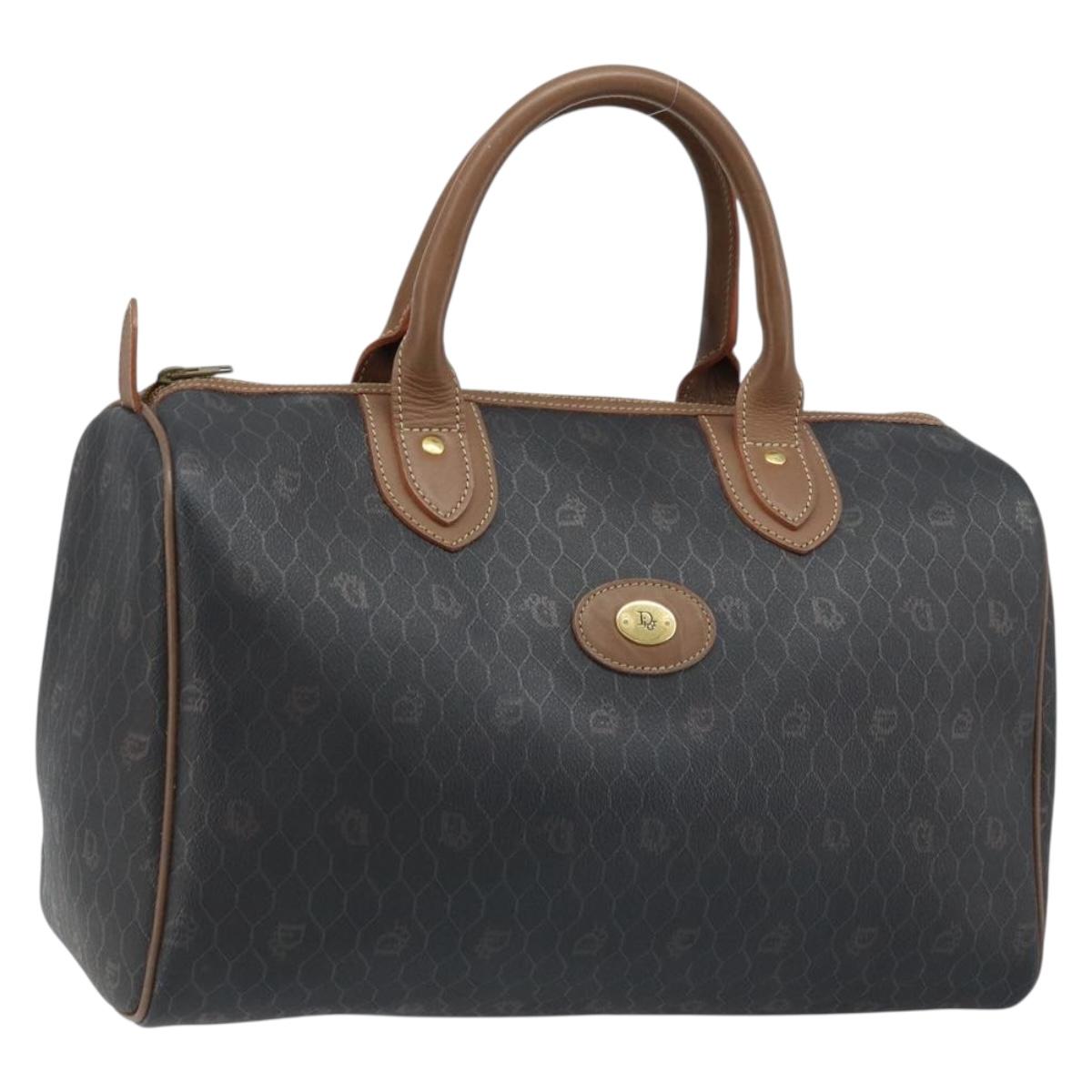 Christian Dior Honeycomb Canvas Hand Bag PVC Black Gold Auth 166851