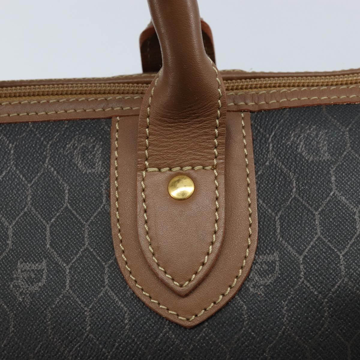 Christian Dior Honeycomb Canvas Hand Bag PVC Black Gold Auth 166851