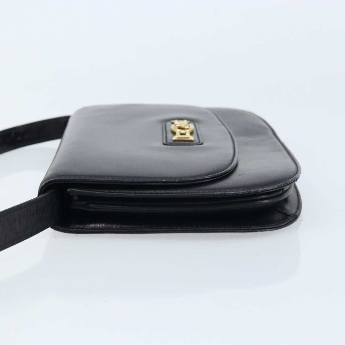 CELINE Shoulder Bag Leather Black Gold Auth 166854