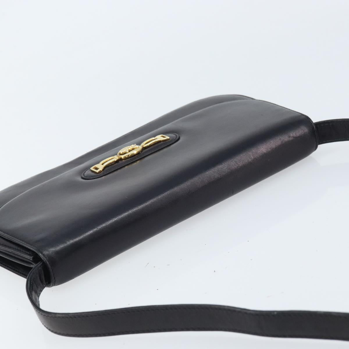 CELINE Shoulder Bag Leather Black Gold Auth 166854