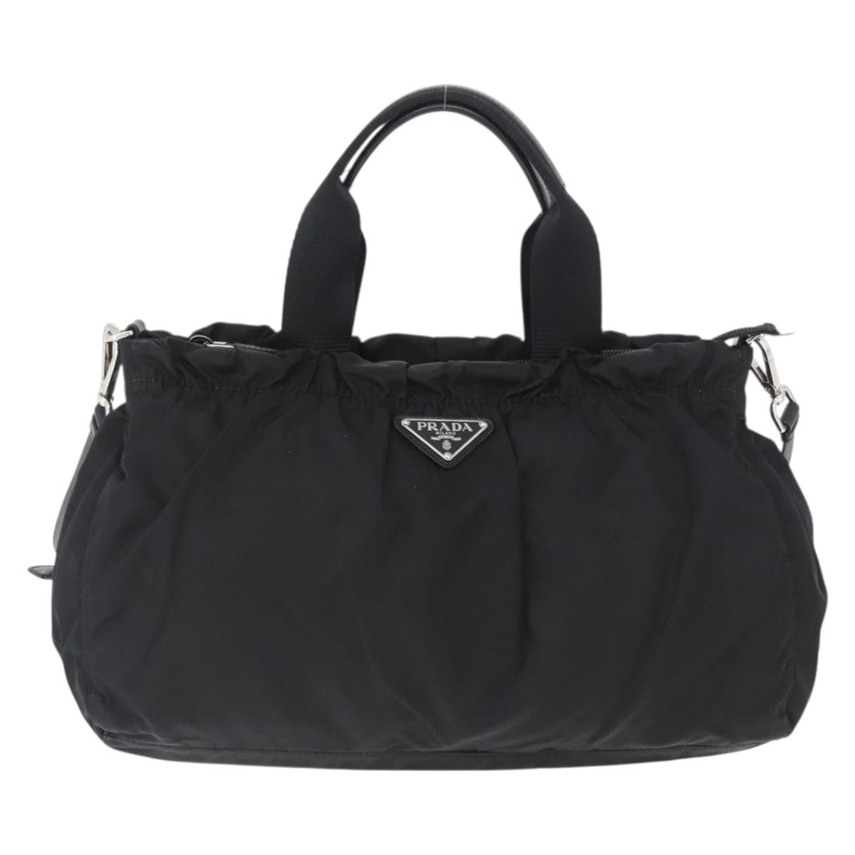 PRADA Hand Bag Nylon 2way Black Silver Auth 166856