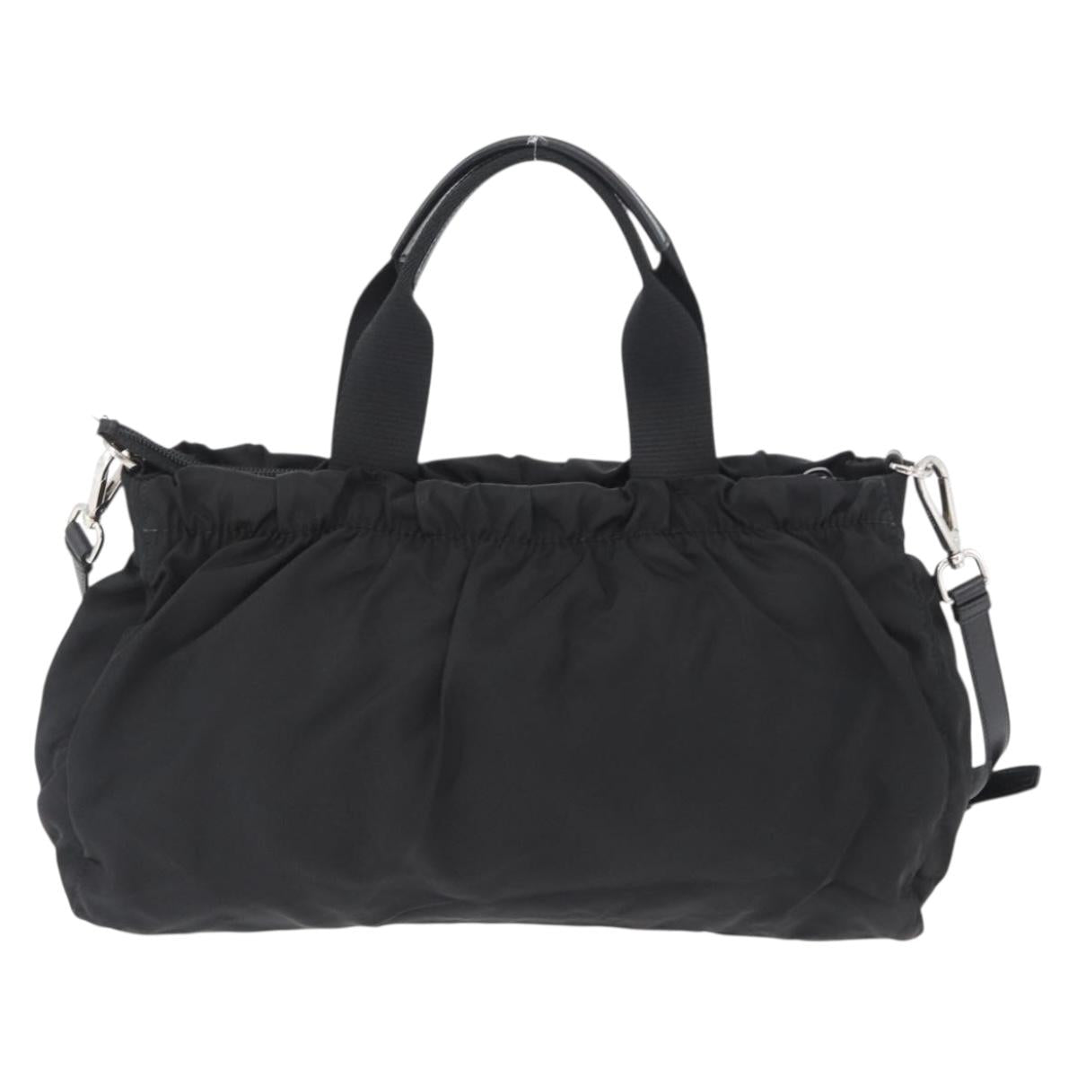 PRADA Hand Bag Nylon 2way Black Silver Auth 166856